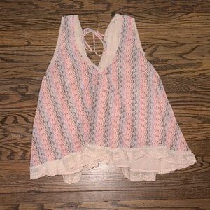 Free People Pink and Cream Lace Blouse